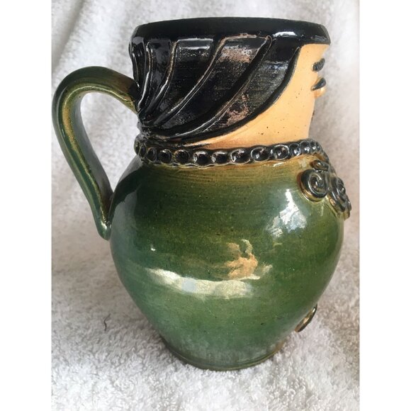 Ornate Woman Lady Artistic Pitcher Jug Hidi 2000 Pottery 5.75" Signed - Picture 2 of 12